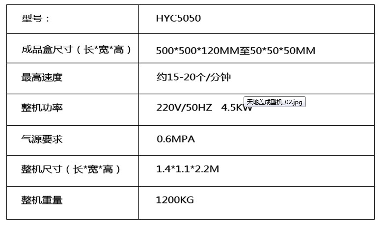 皇盈天地蓋成型機參數
